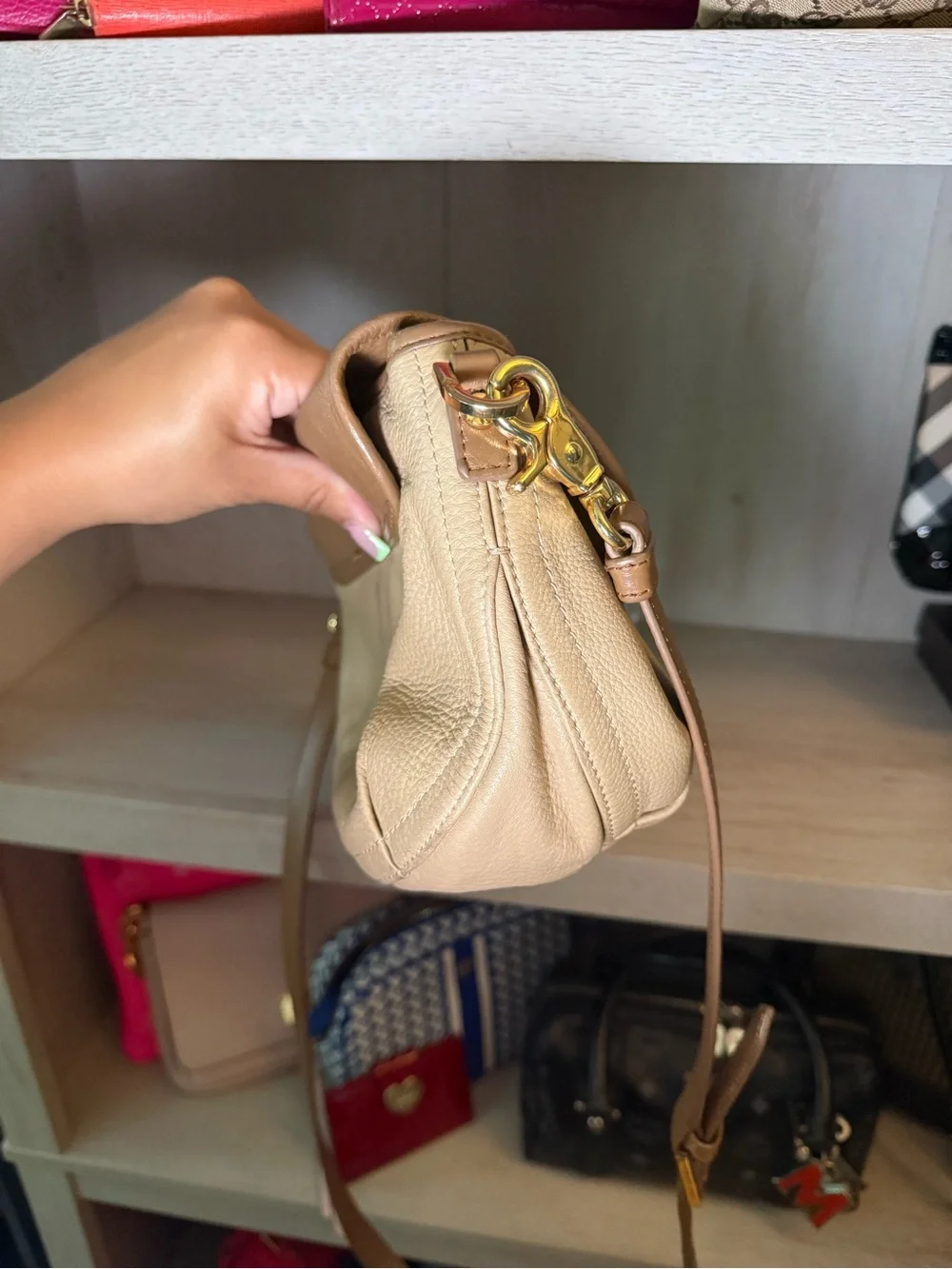 Tory Burch Two-Tone Camel and Beige Pebbled Leather Crossbody